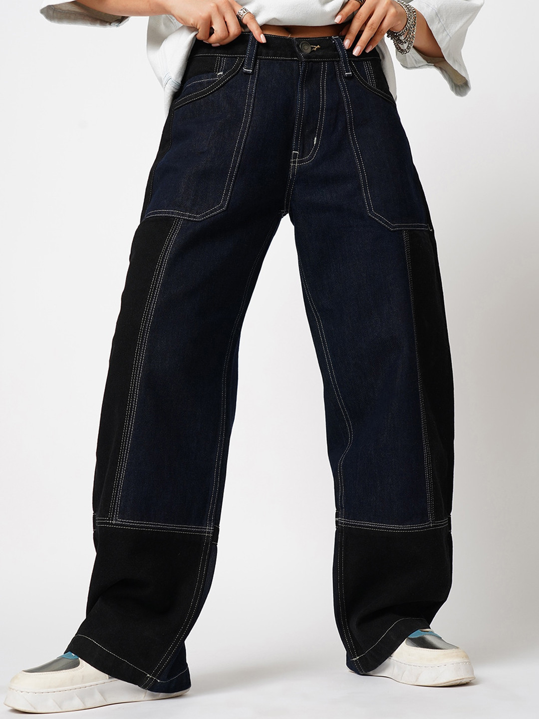 

BFIVE Women Urban Relaxed Fit Mid-Rise Clean Look Cotton Jeans, Black