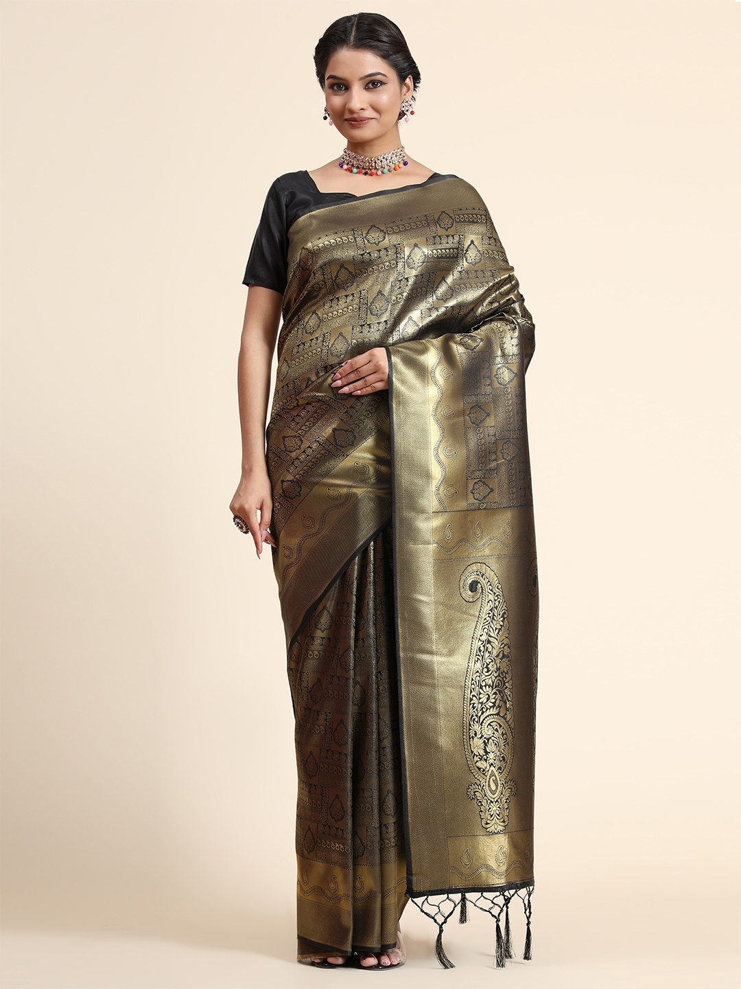

BerryBird Ethnic Motifs Woven Design Zari Banarasi Saree, Black