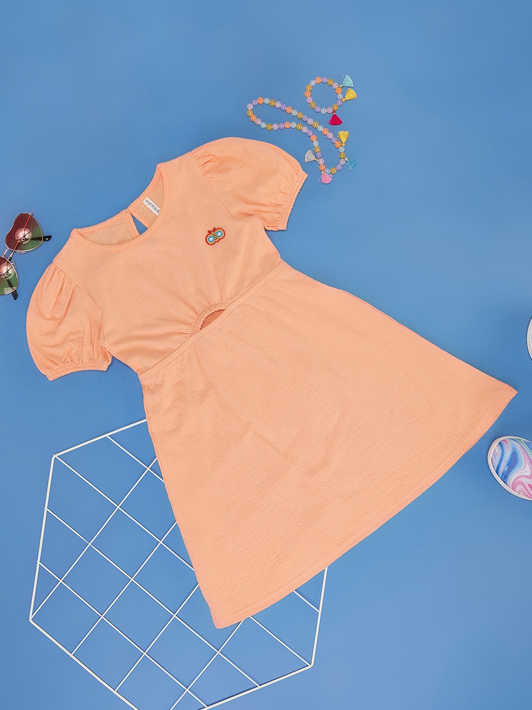 

Pantaloons Junior Girls Round Neck Fit and Flare Dress, Peach