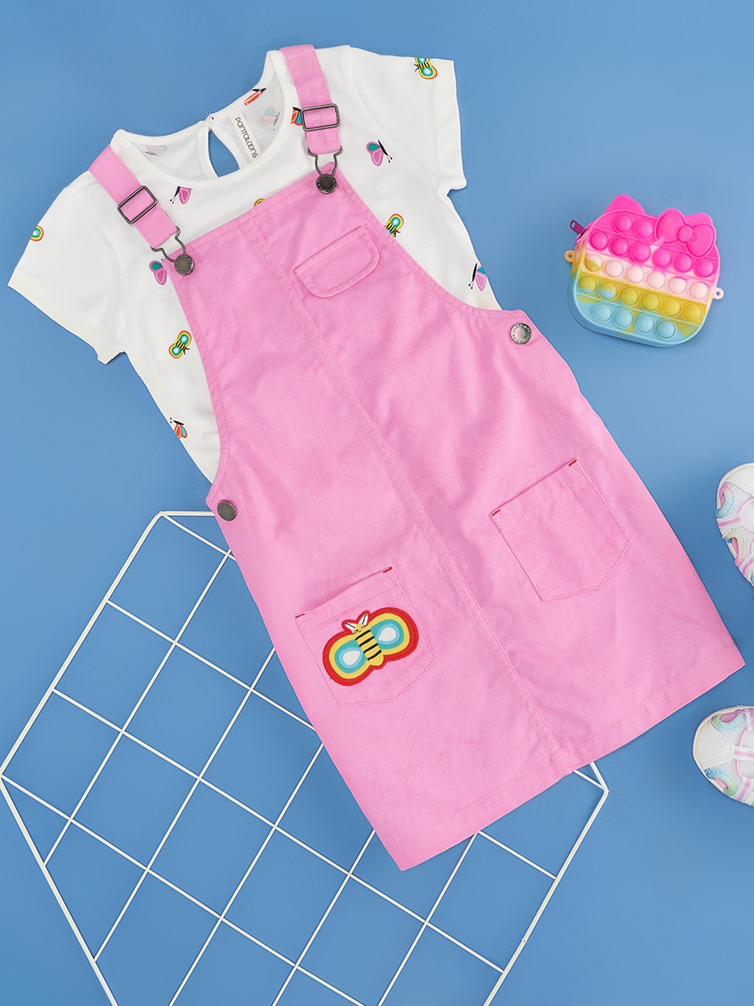

Pantaloons Junior Girls Cotton Pinafore Dress With T-Shirt, Pink