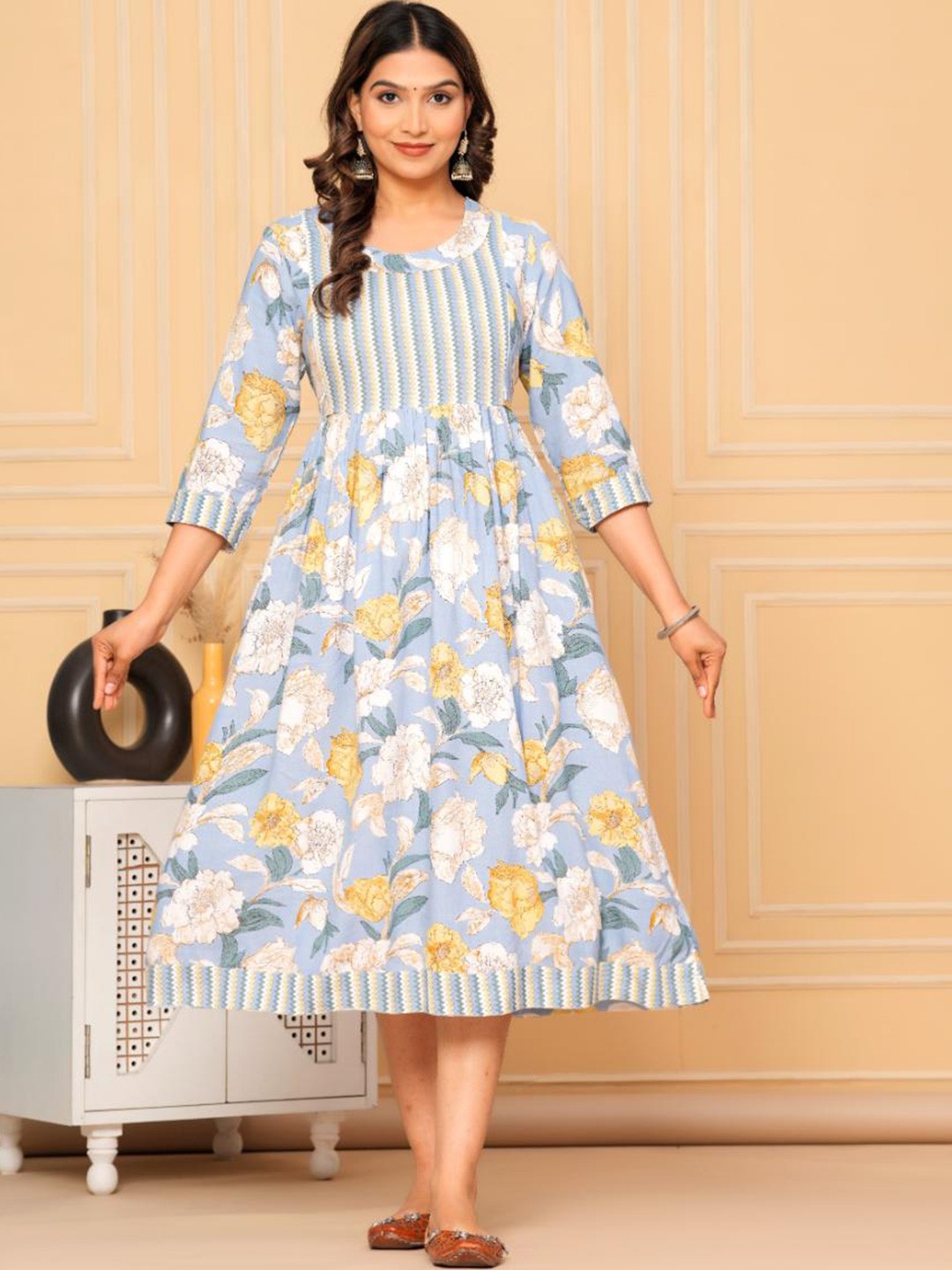 

BAESD Floral Print Round Neck Maternity A-Line Midi Dress, Grey