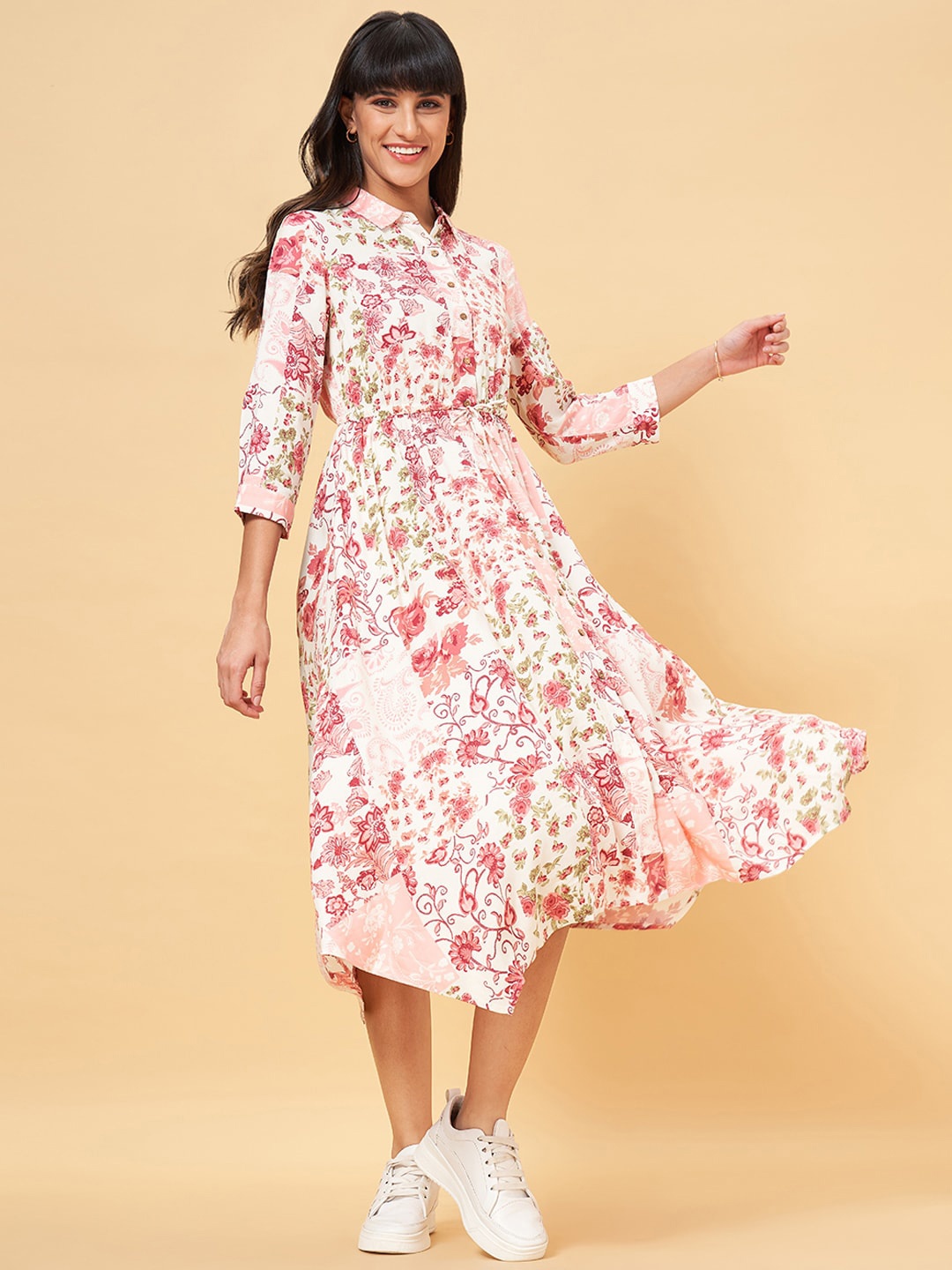 

Honey by Pantaloons Floral Printed Shirt Midi Dress, Off white