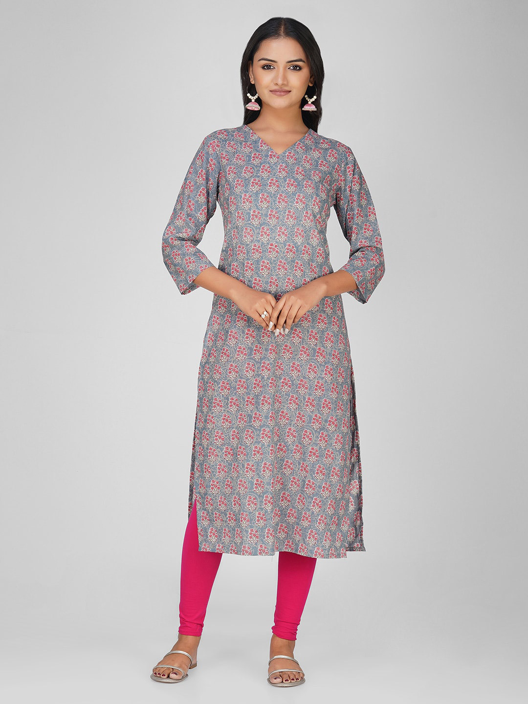 

SPARSA Floral Printed Pure Cotton Straight Kurta, Blue