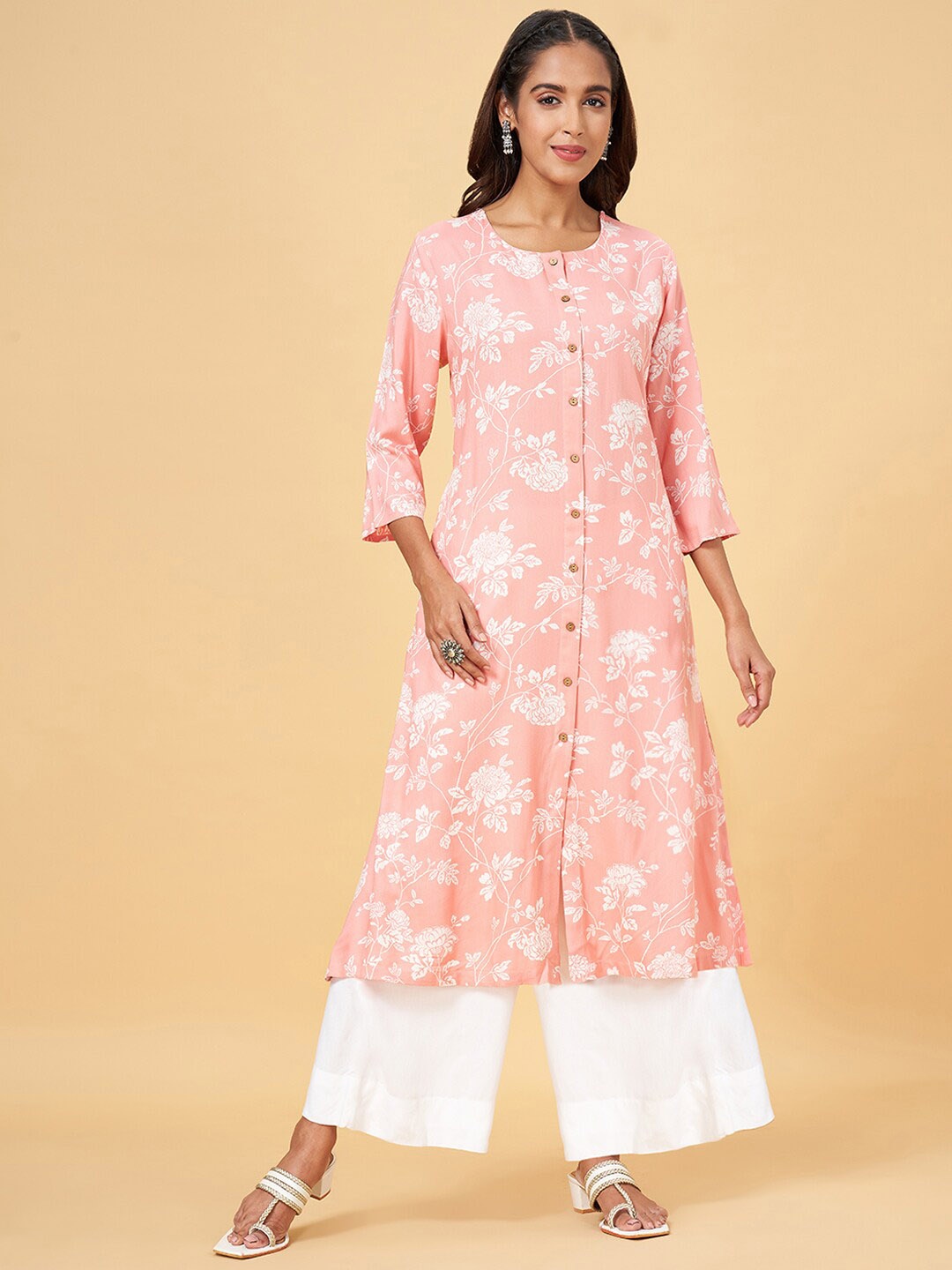 

RANGMANCH BY PANTALOONS Floral Printed Straight Kurta, Pink