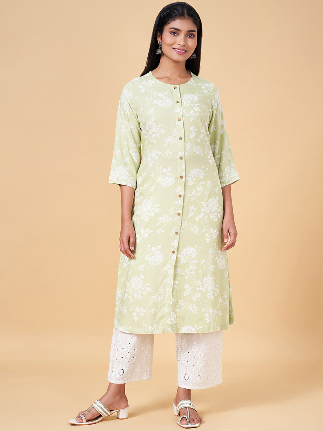 

RANGMANCH BY PANTALOONS Printed Pastels Kurta, Olive