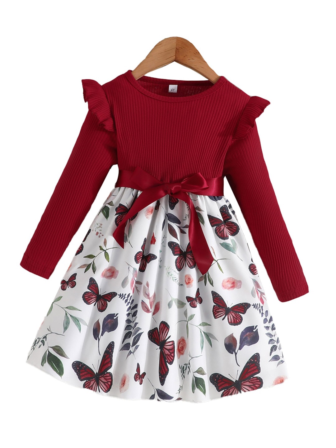 

StyleCast Red Girls Floral Printed Ruffles & Bow Detail Fit & Flare Dress