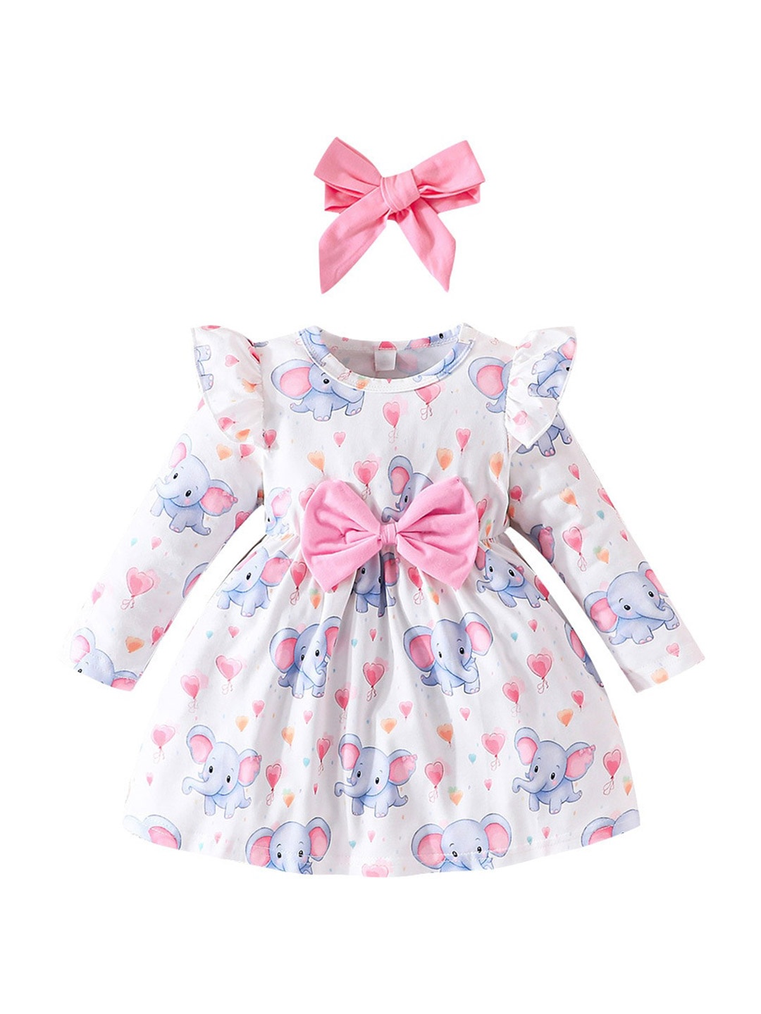 

StyleCast White Girls Floral Printed Ruffles & Bow Detail Fit & Flare Dress With Hairband