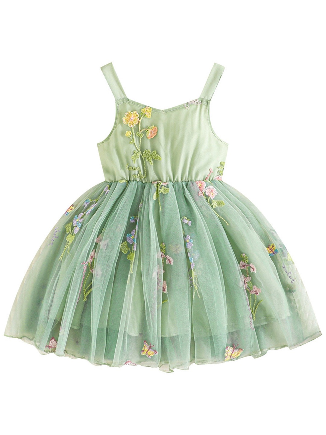 

StyleCast Green Girls Floral Embroidered Shoulder Straps Bow Detail Fit & Flare Dress