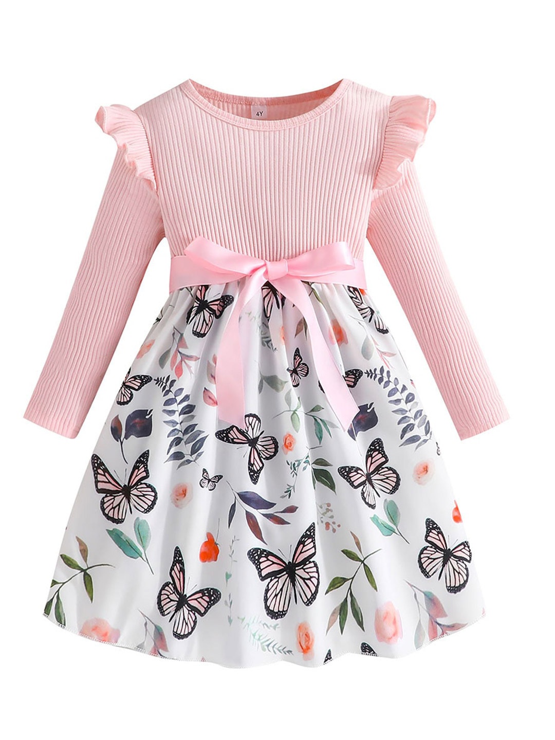 

StyleCast Pink Girls Conversational Printed Ruffles & Bow Detail Fit & Flare Dress