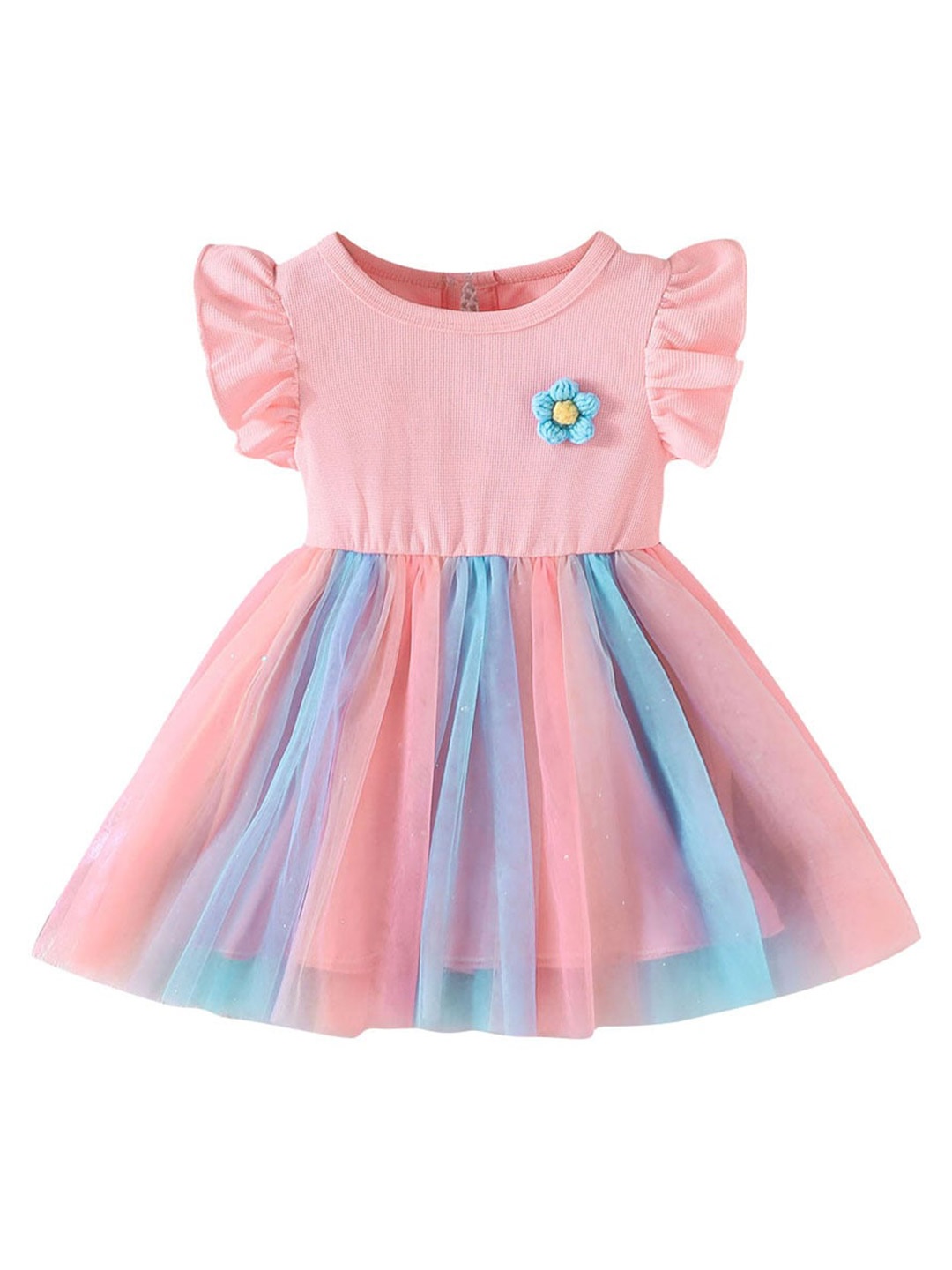 

StyleCast Pink Girls Colourblocked Flutter Sleeves Gathered Detail Fit & Flare Dress