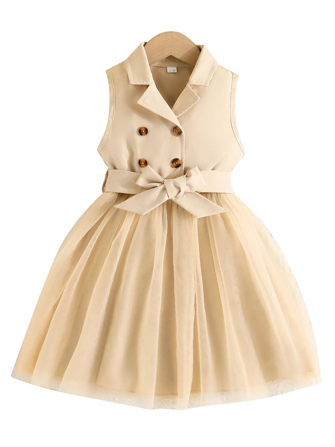 

StyleCast Beige Girls Shirt Collar Sleeveless Bow Detail Fit & Flare Dress