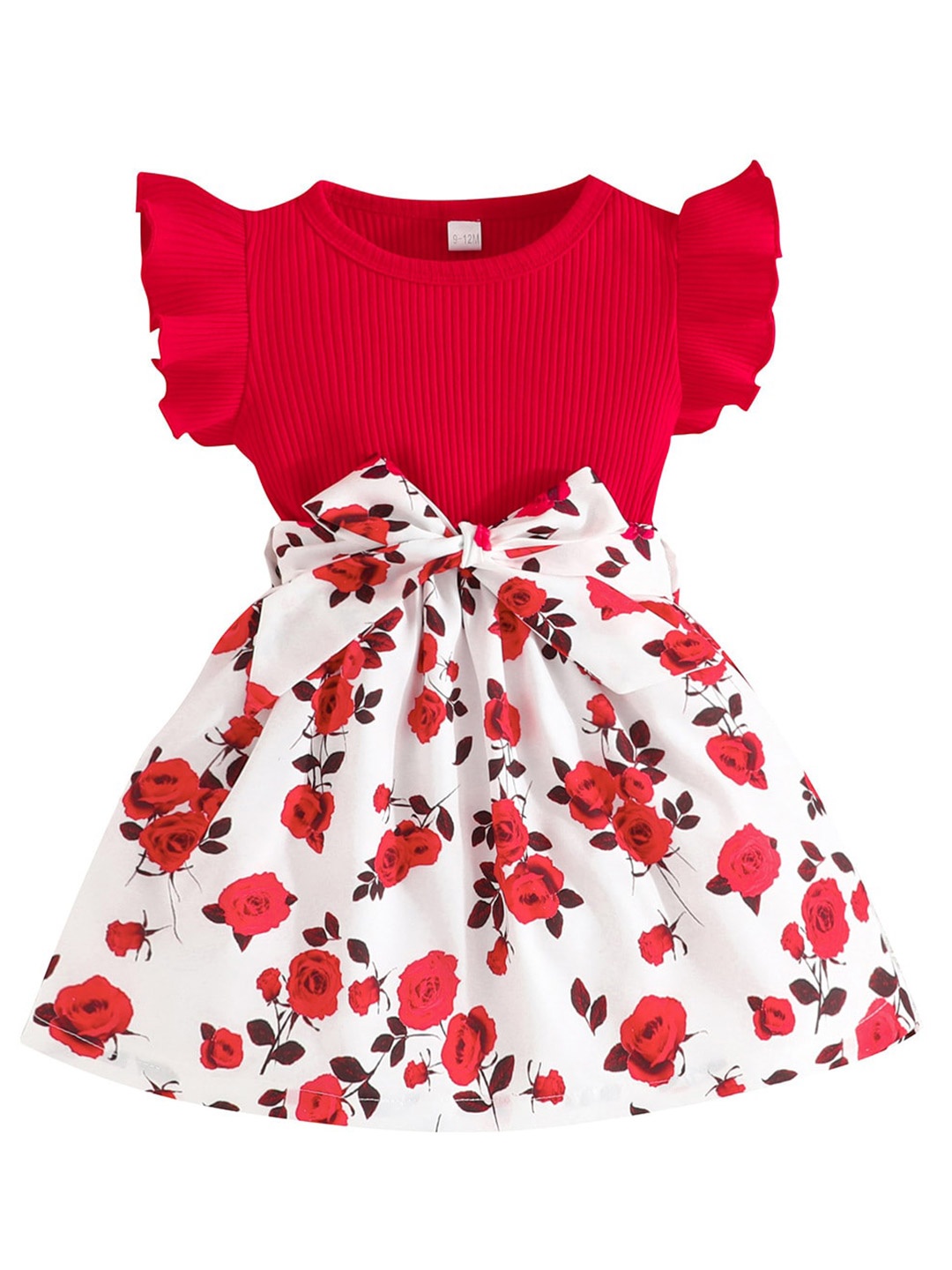 

StyleCast Infant Girls Red Floral Printed Flutter Sleeves Fit & Flare Dress