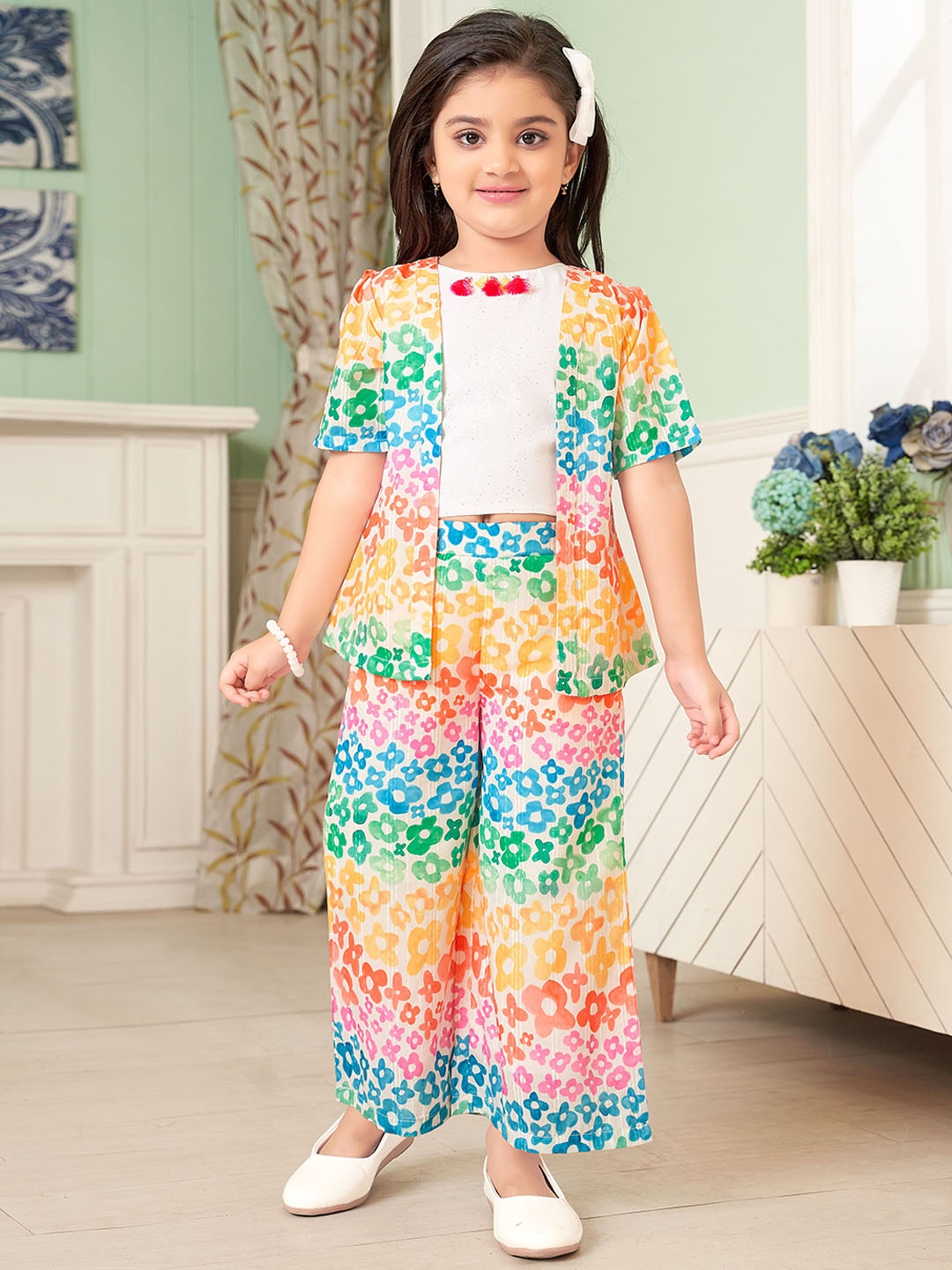 

BAESD Floral Printed Top With Trousers, Yellow