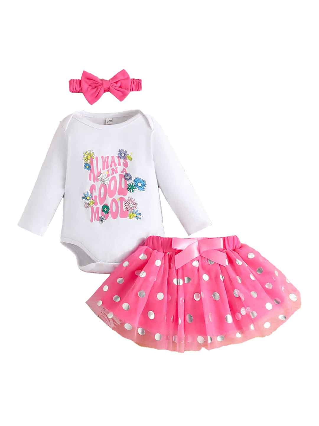 

StyleCast Infants Girls Pink Printed Pure Cotton Top with Skirt