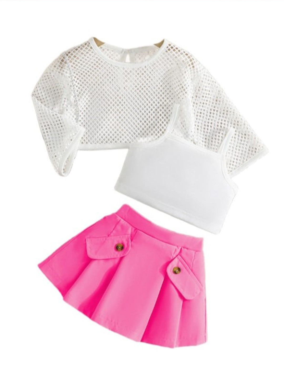 

StyleCast Fuchsia & White Girls Shoulder Straps Top With Skirt And Waistcoat