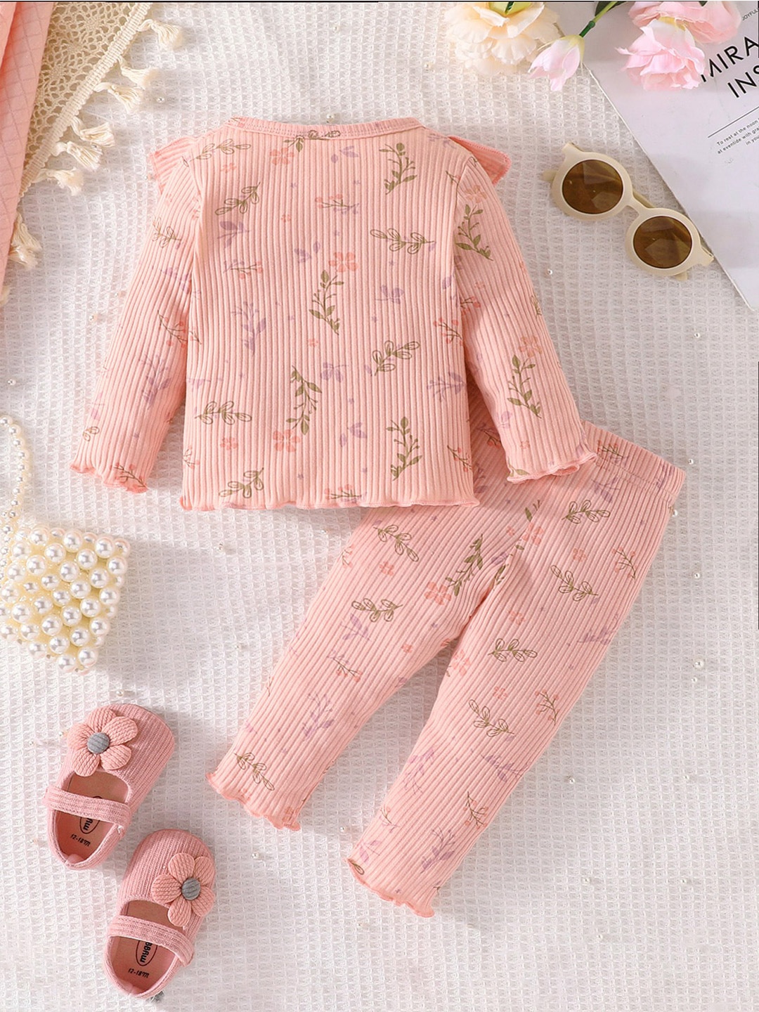 

StyleCast Peach Coloured Girls Printed Pure Cotton Top With Pyjamas