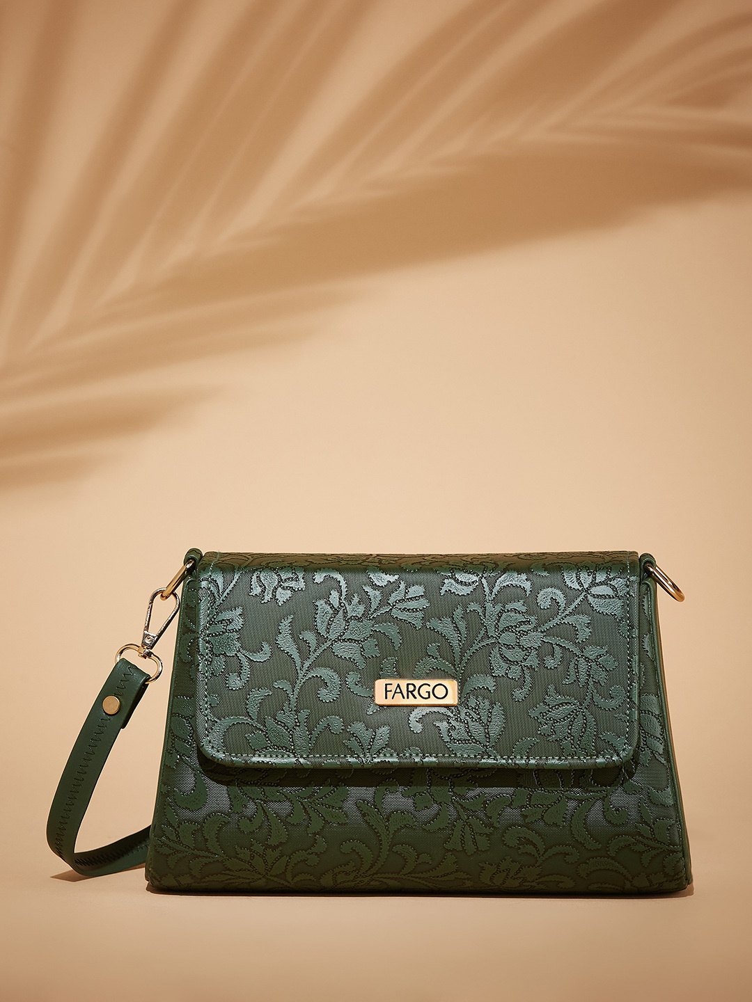 

FARGO Floral Self Design Structured Sling Bag, Green