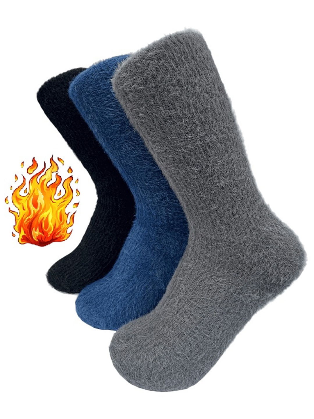 

Alexvyan Women Pack Of 3 Calf Length Winter Socks, Grey