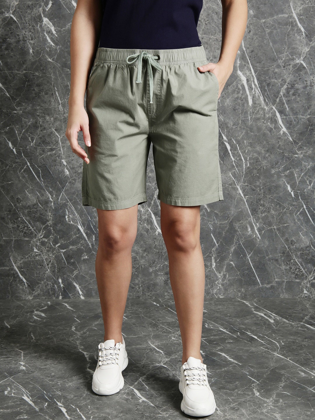 

Breakbounce Green Women Slim Fit Low-Rise Cotton Shorts