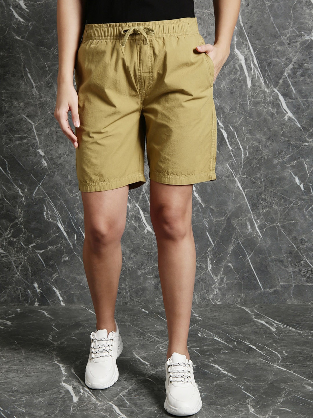 

Breakbounce Khaki Women Slim Fit Low-Rise Cotton Shorts