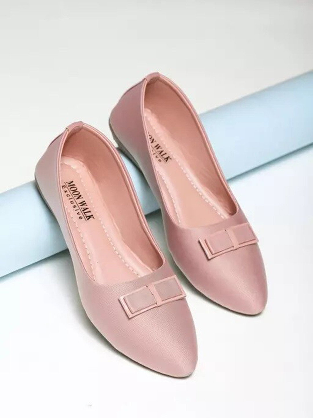 

Moonwalk Bow Detail Pointed Toe Slip-On Ballerinas, Pink