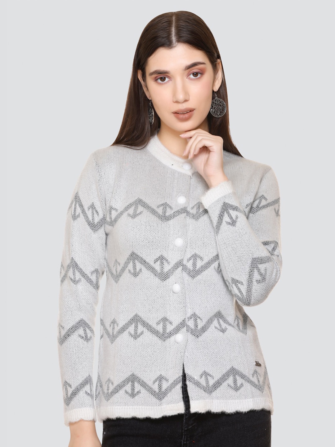 

NITSLINE Printed Acrylic Cardigan, Grey