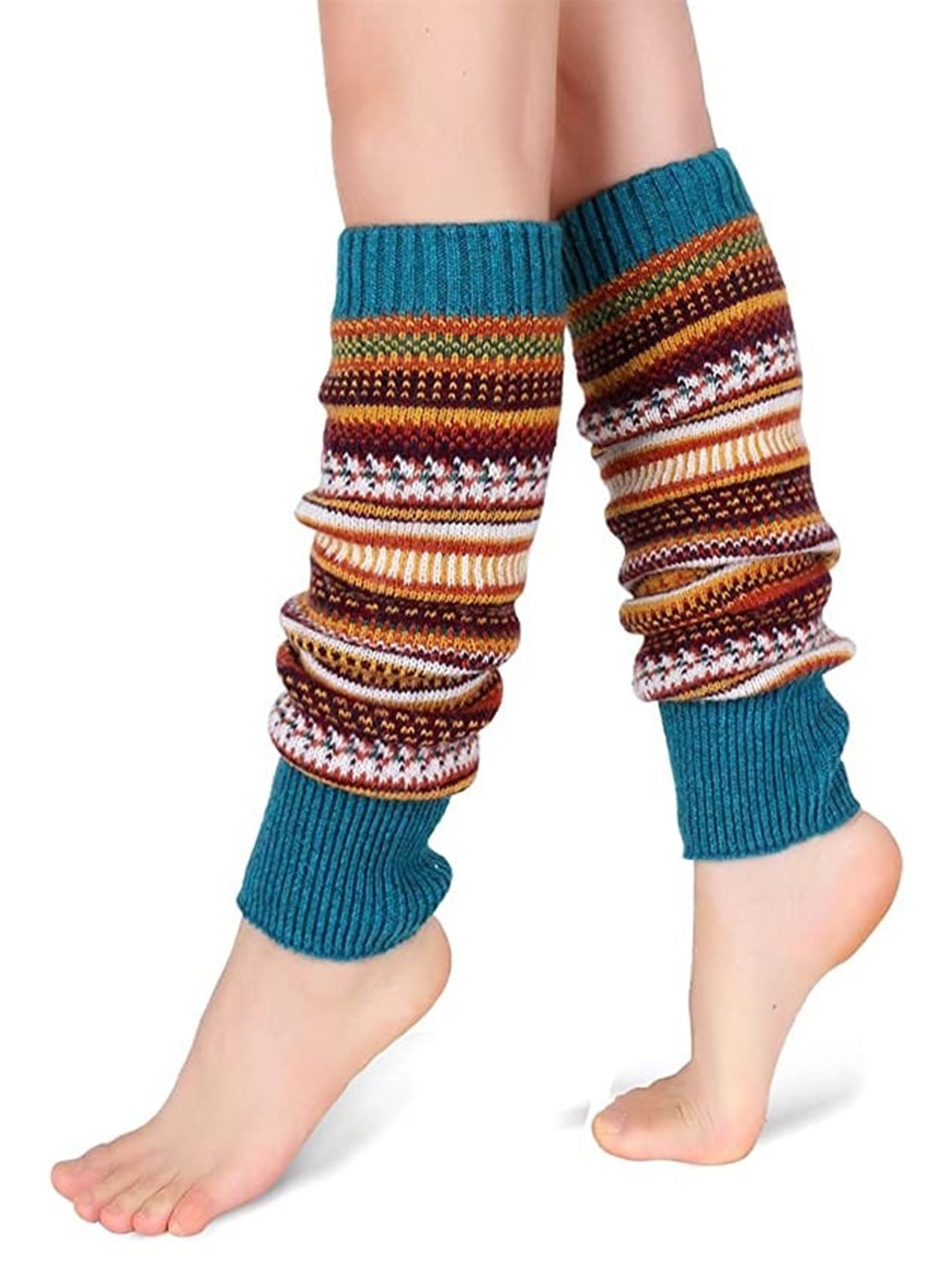 

Alexvyan Women Striped Above Knee Winter Leg Warmer Socks, Blue