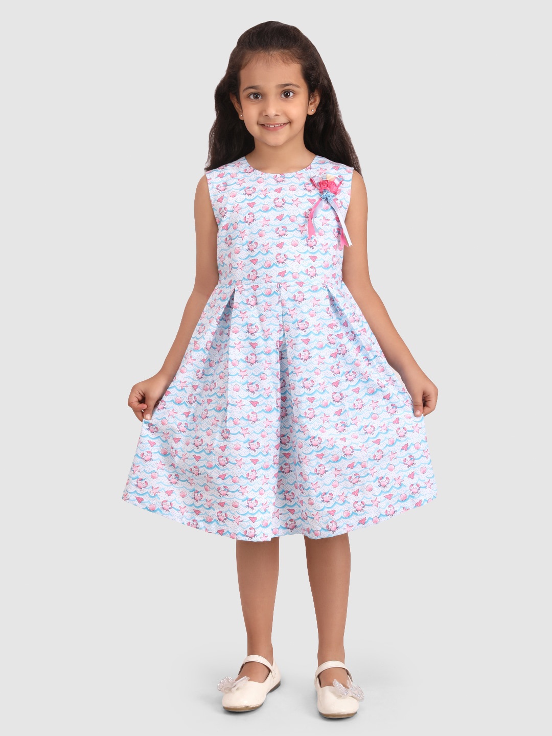 

BAESD Girls Conversational Printed Cotton Fit & Flare Dress, White