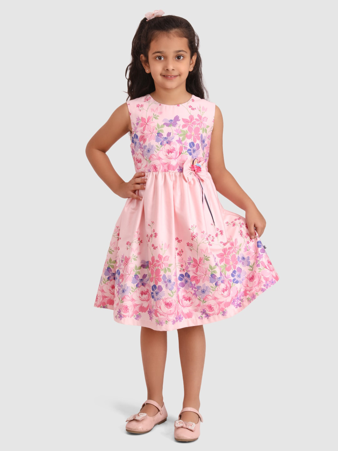 

BAESD Girls Floral Printed Fit & Flare Cotton Dress, Pink
