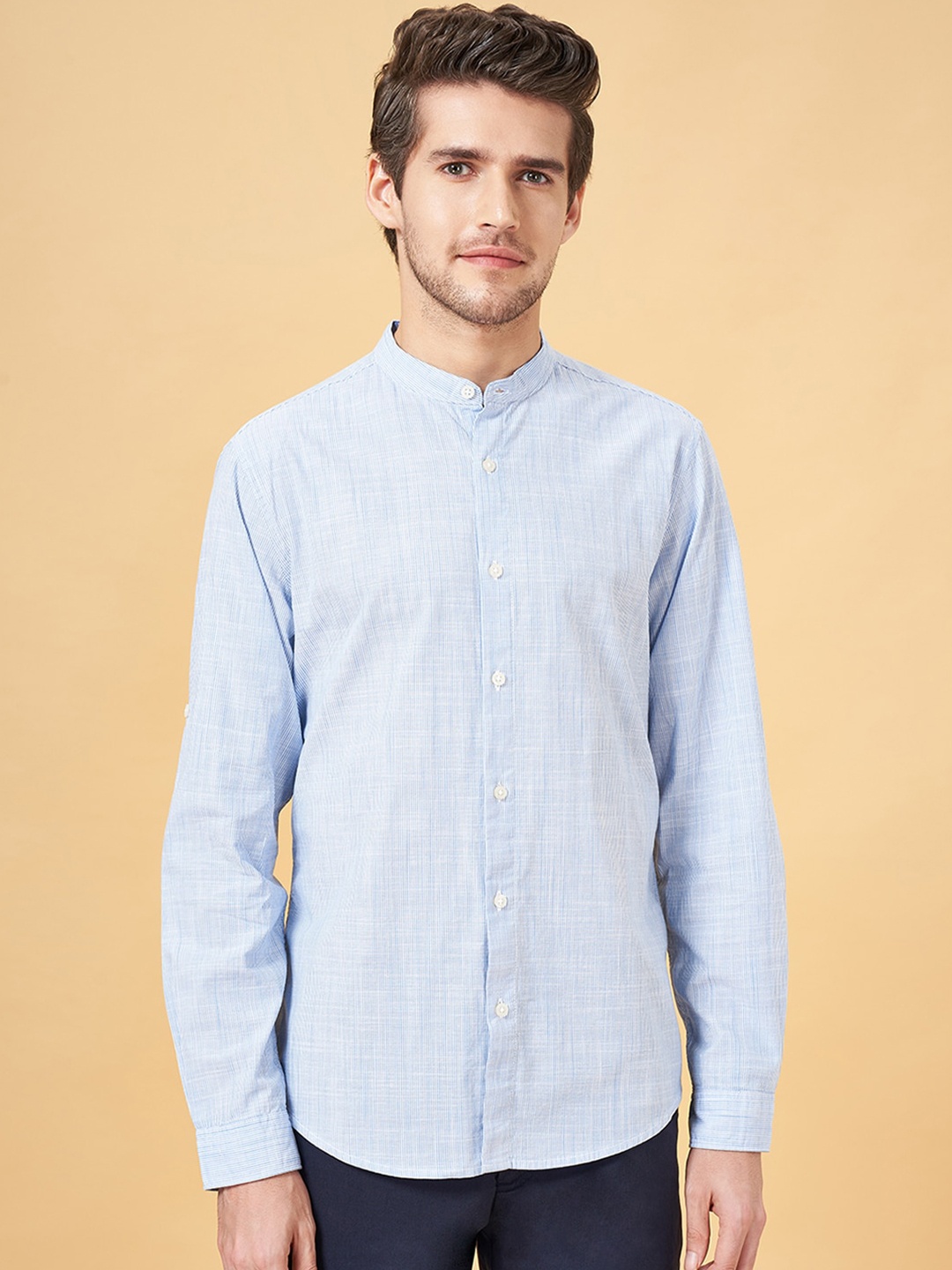 

BYFORD by Pantaloons Slim Fit Opaque Self Design Cotton Casual Shirt, Blue