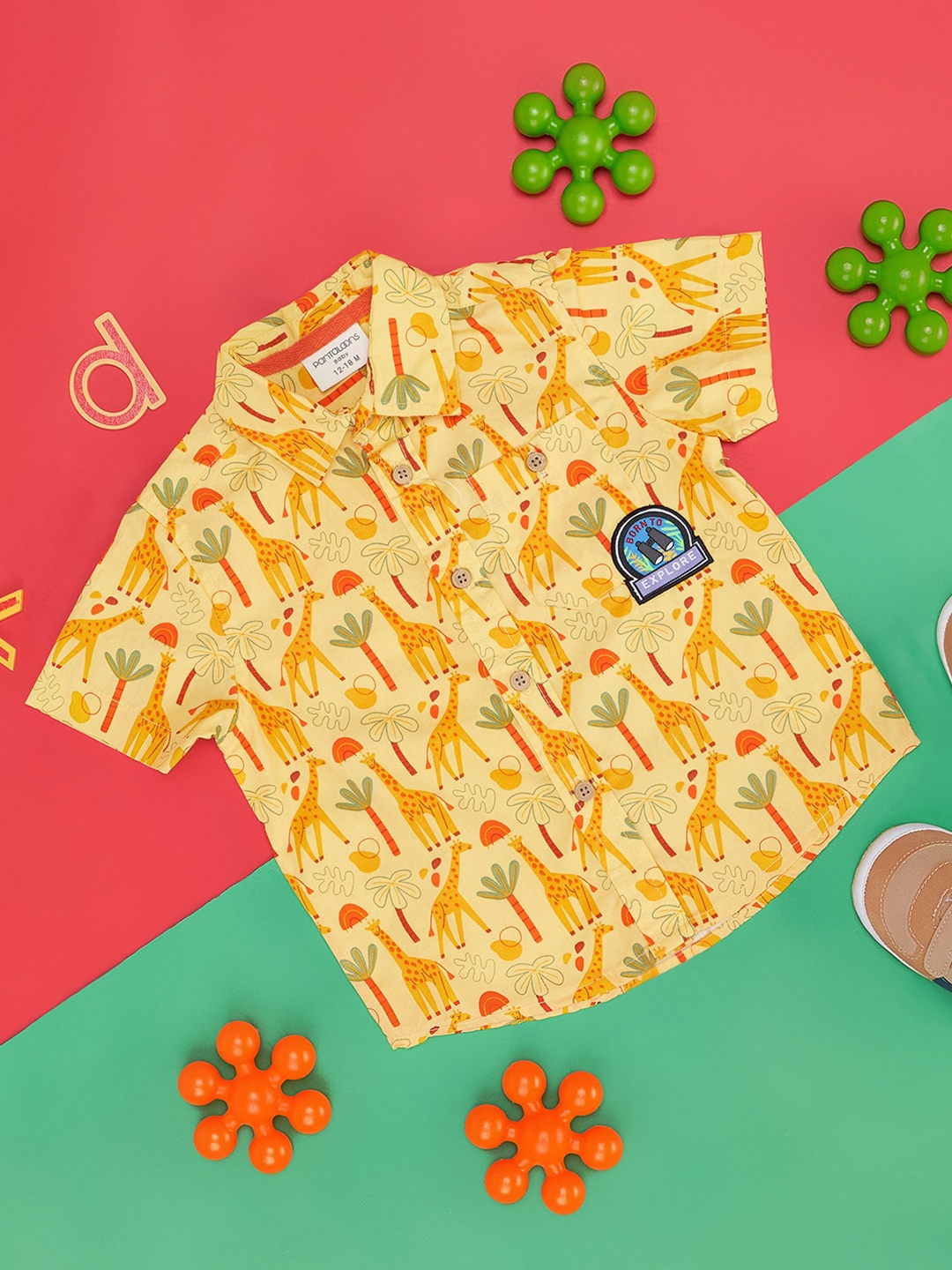 

Pantaloons Baby Boys Floral Printed Spread Collar Short Sleeves Cotton Casual Shirt, Yellow