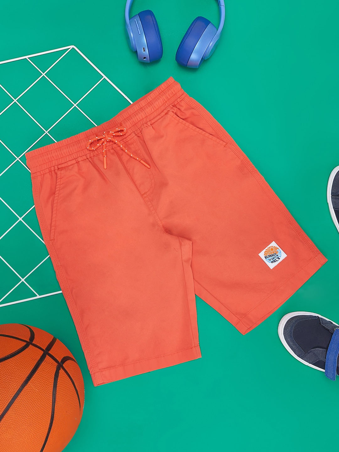 

Pantaloons Junior Boys Mid-Rise Pure Cotton Shorts, Coral