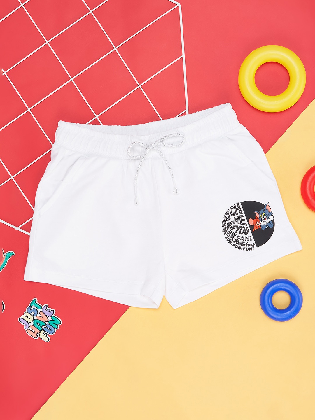 

Pantaloons Junior Girls Tom & Jerry Printed Pure Cotton Shorts, White