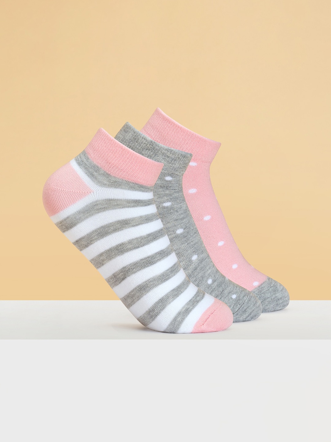 

Honey by Pantaloons Women Pack of 3 Ankle Length Patterned Socks, Pink