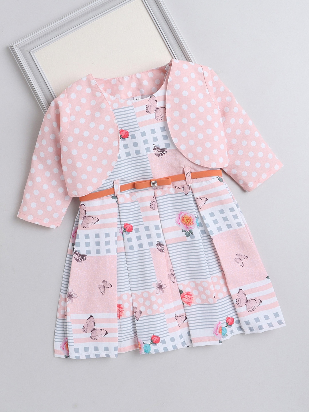 

The Magic Wand Girls Floral Printed Fit & Flare Dress, Peach