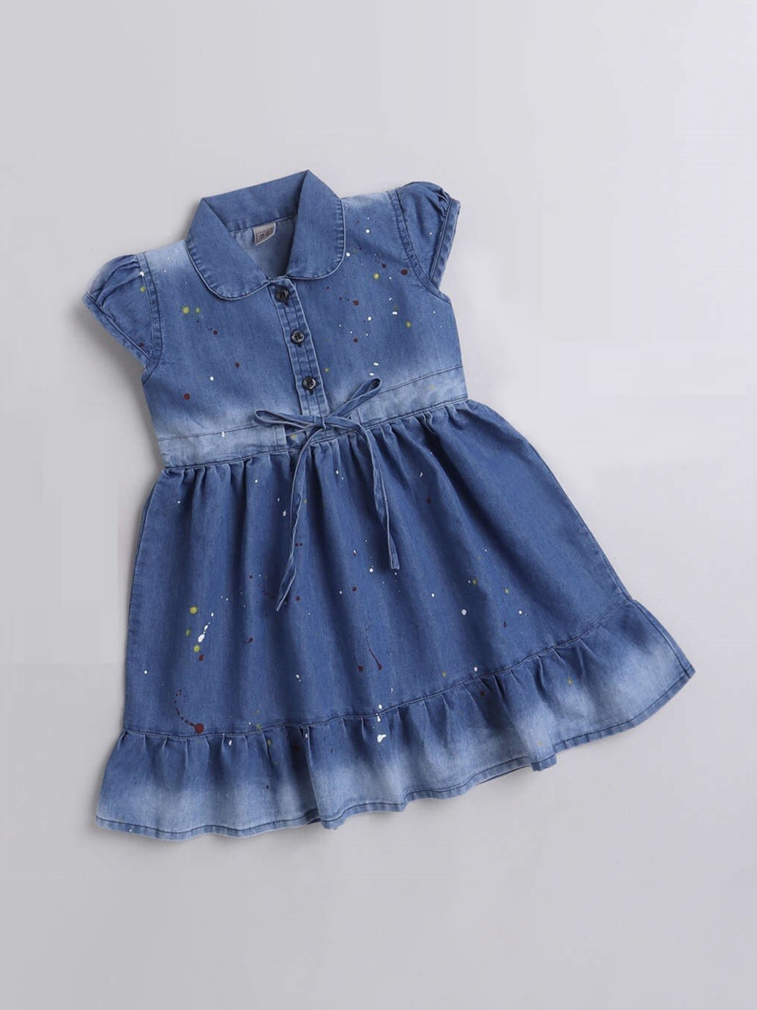 

The Magic Wand Girls Cotton Flutter Sleeve Flounce Fit & Flare Dress, Blue