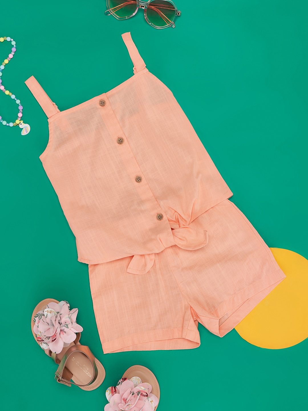 

Pantaloons Junior Girls Shoulder Straps Pure Cotton Clothing Set, Orange