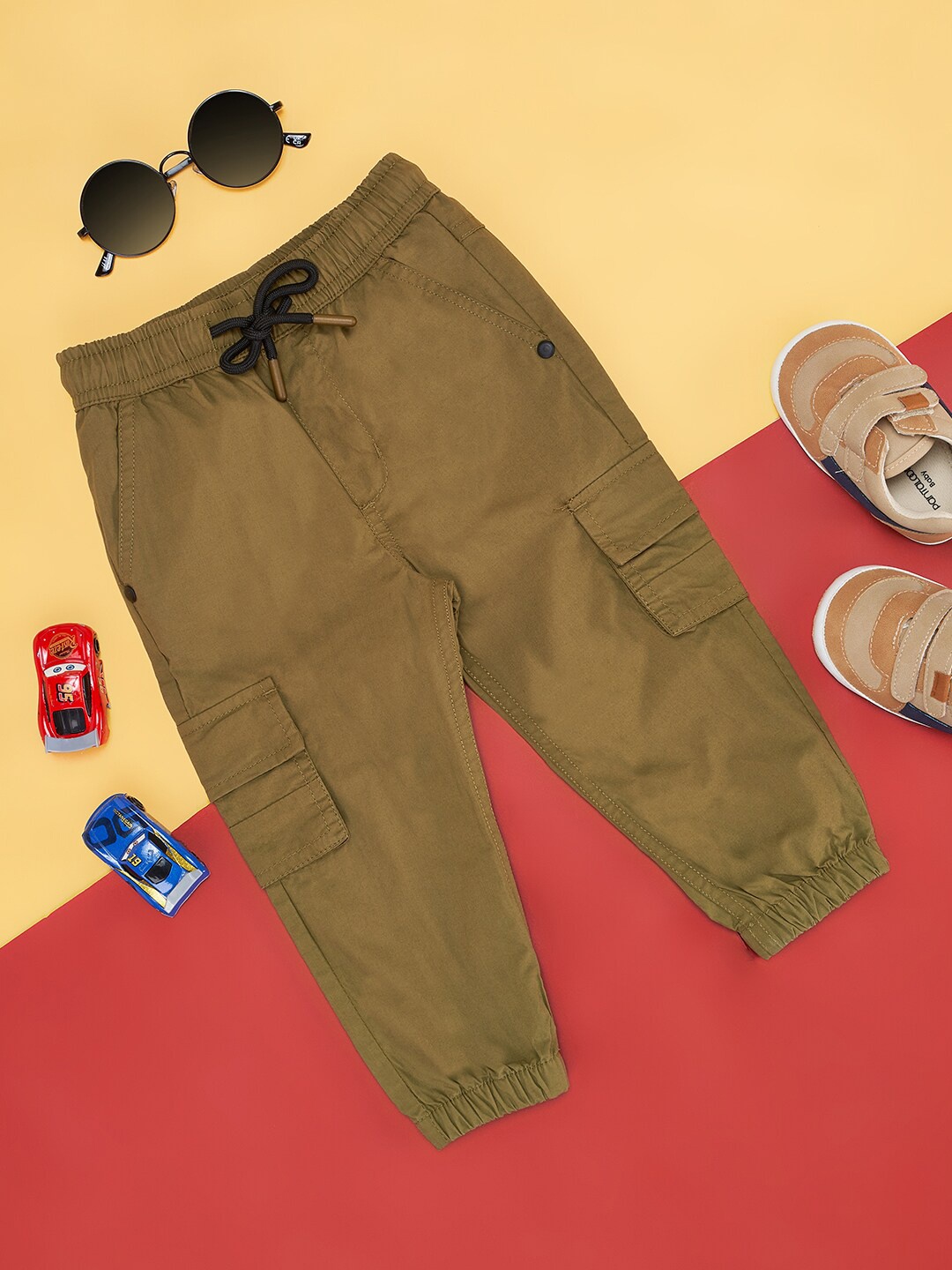 

Pantaloons Baby Boys Cotton Joggers Trousers, Olive