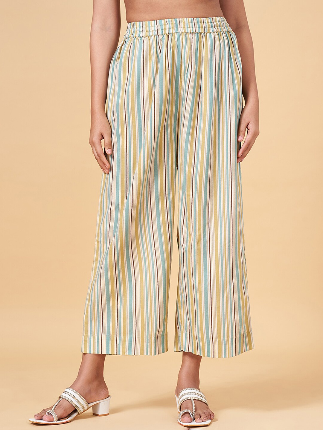 

RANGMANCH BY PANTALOONS Women Striped Parallel Trouser, Olive