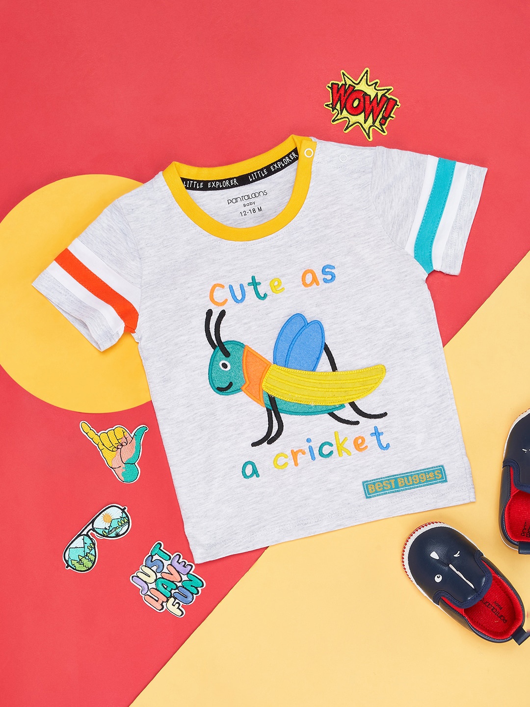 

Pantaloons Baby Boys Printed Applique Cotton T-shirt, Olive