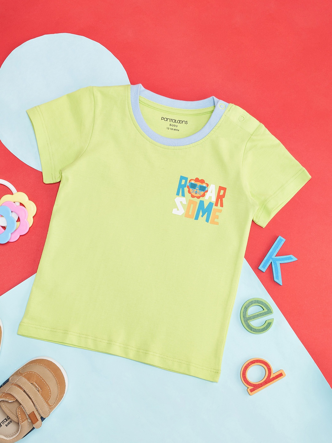 

Pantaloons Baby Boys Typography Printed Round Neck Cotton T-shirt, Green