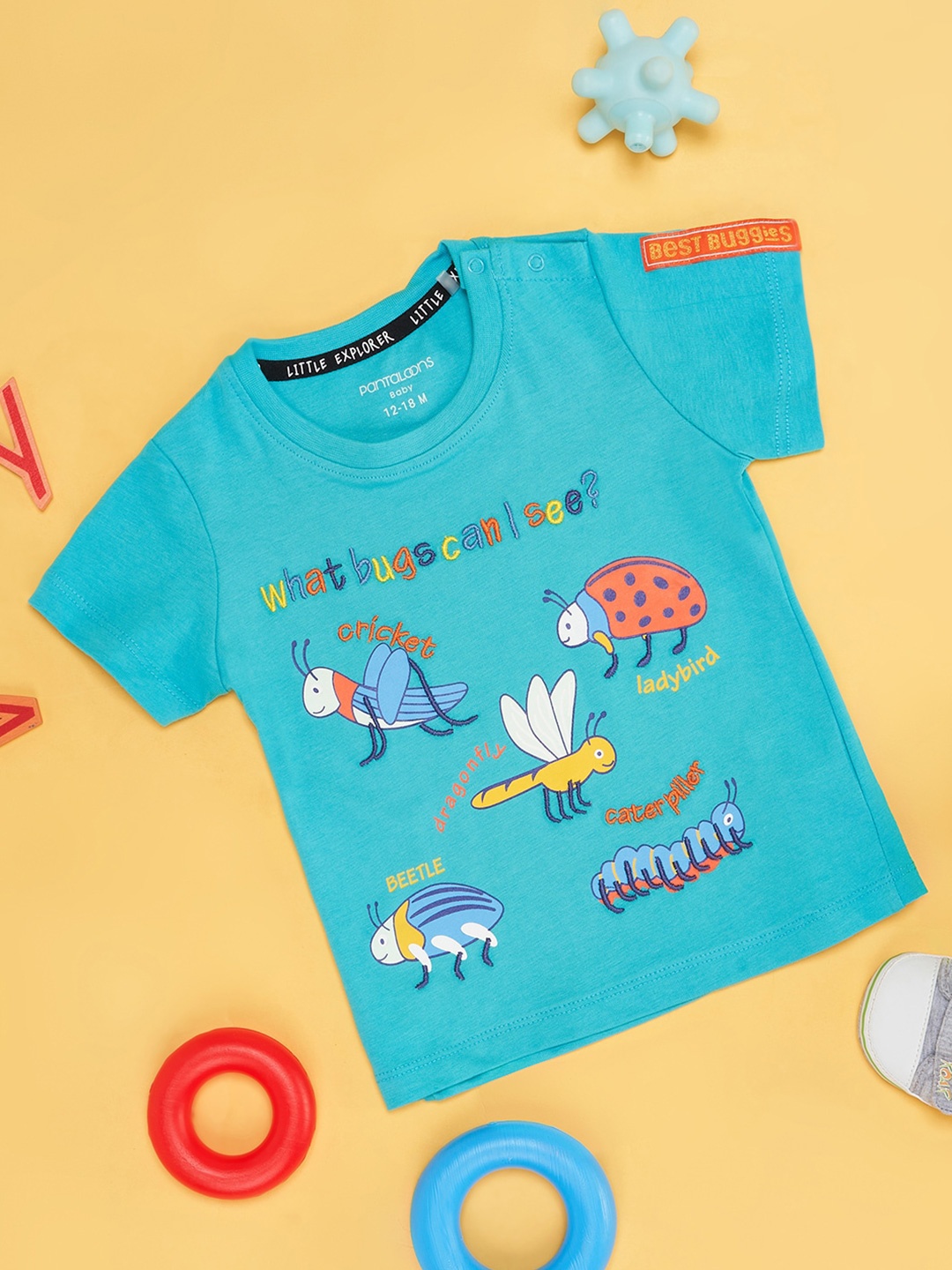 Pantaloons Baby Infant Boys Graphic Printed Cotton T-shirt, Green