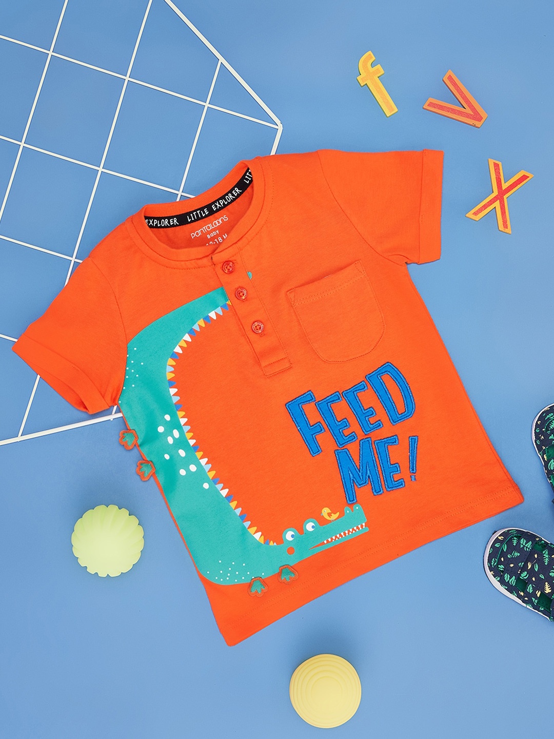 

Pantaloons Baby Infant Boys Graphic Printed Cotton T-shirt, Orange