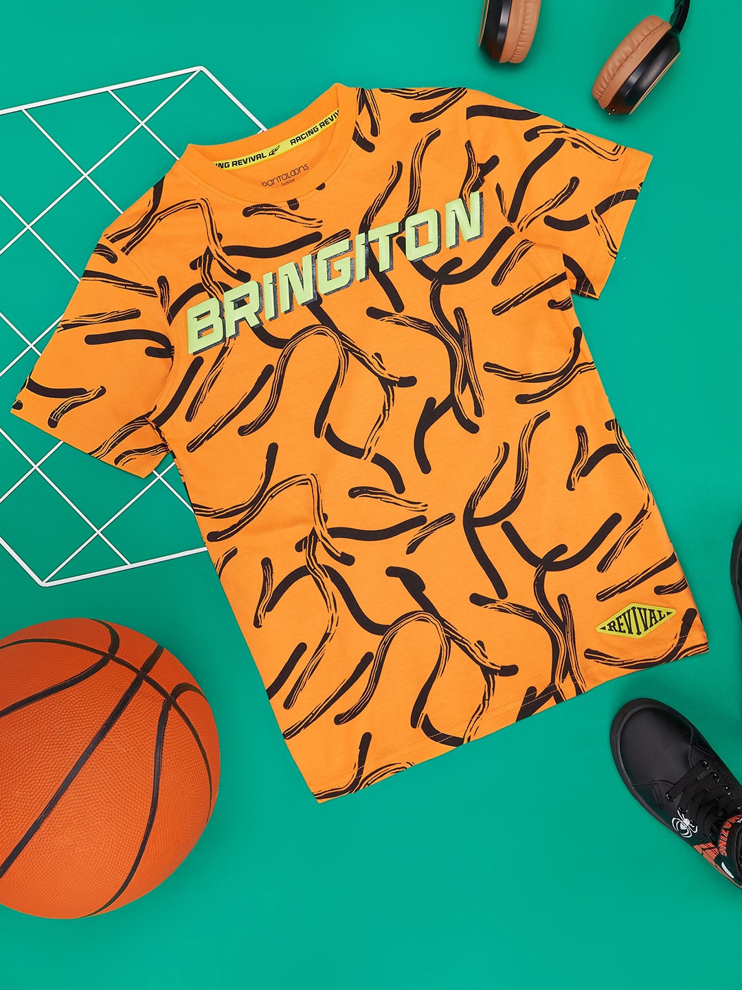 

Pantaloons Junior Boys Round Neck Typography Printed Cotton T-shirt, Orange