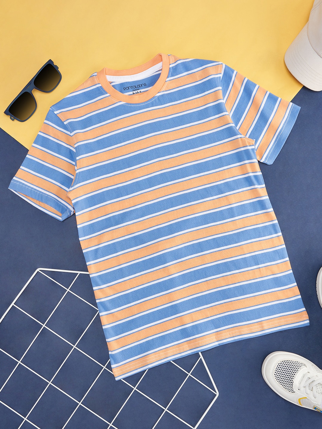 

Pantaloons Junior Boys Striped Round Neck Cotton T-shirt, Peach