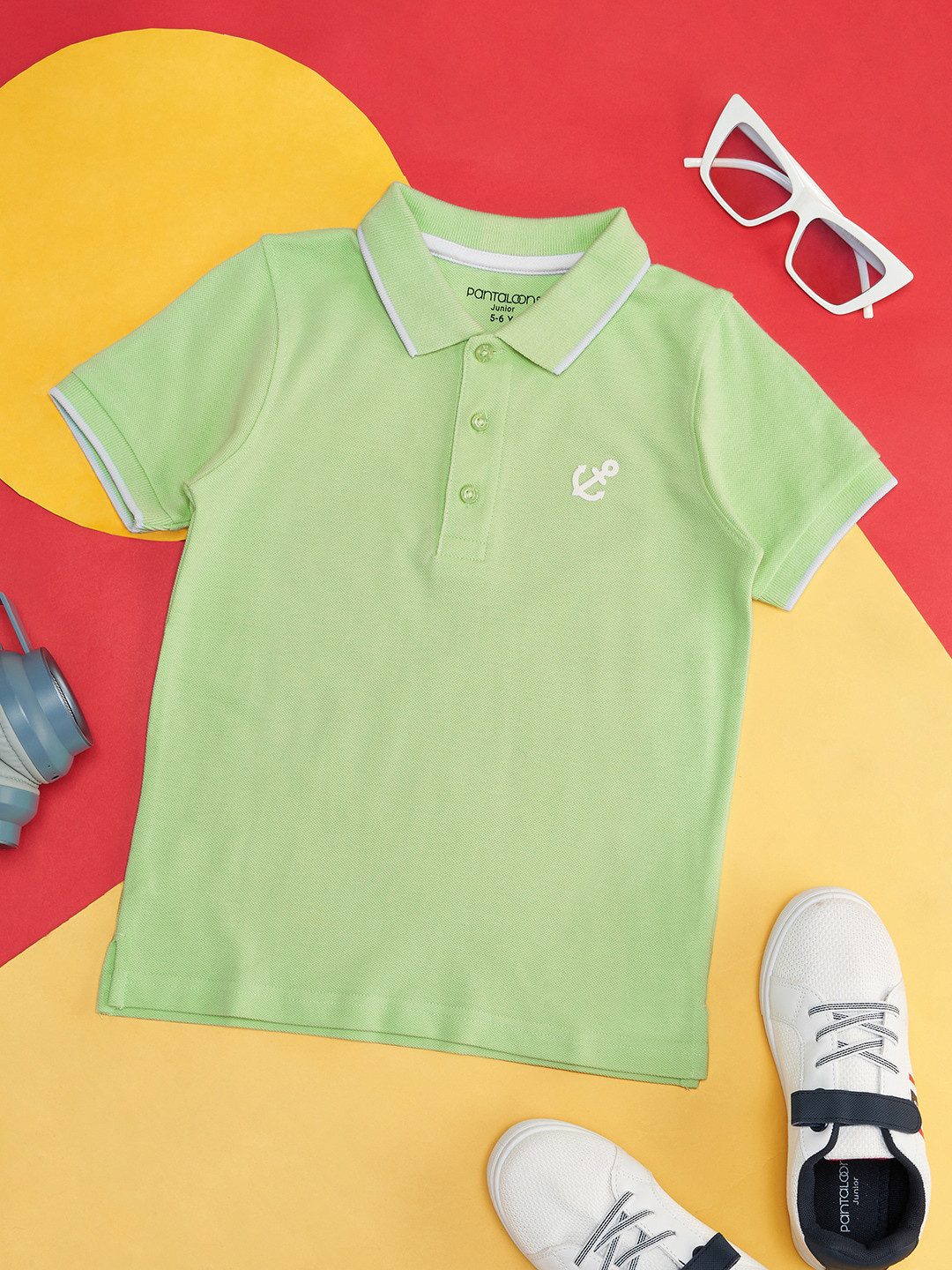 

Pantaloons Junior Boys Polo Collar Applique Cotton T-shirt, Green