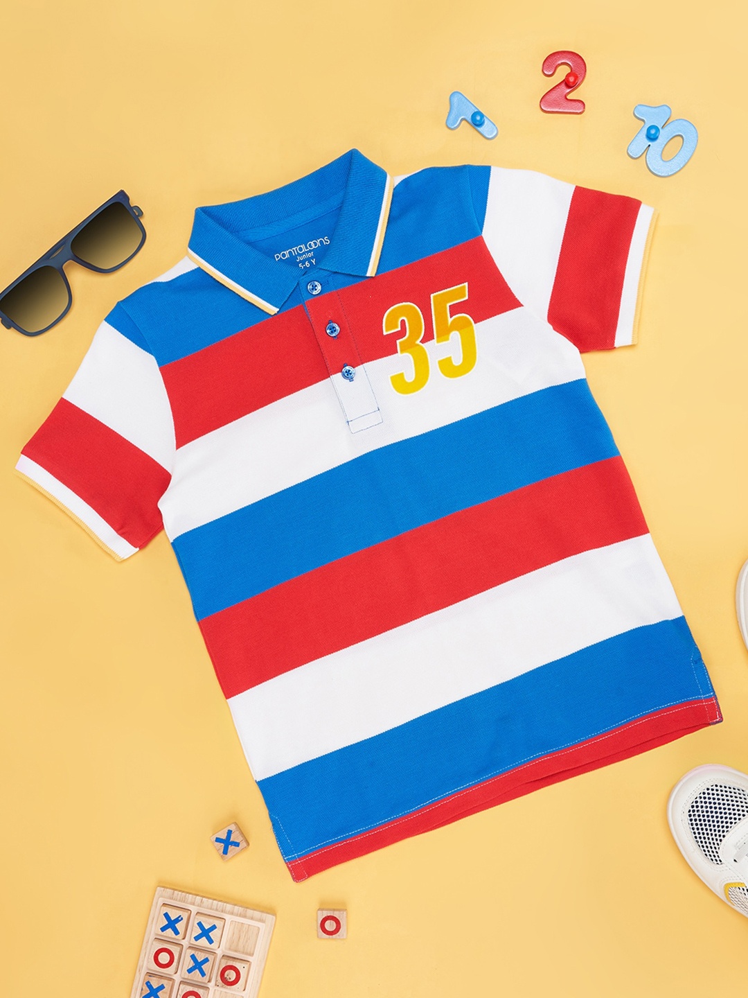 

Pantaloons Junior Boys Colourblocked Applique Polo Collar Cotton T-shirt, White