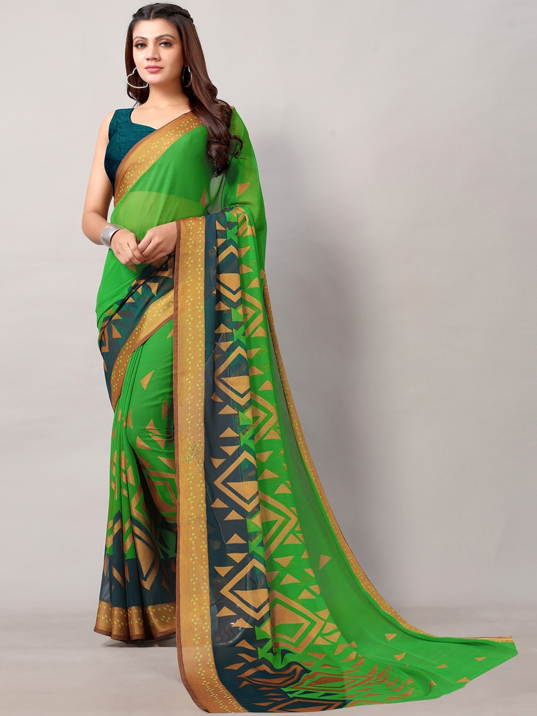 

KALINI Printed Art Silk Saree, Green