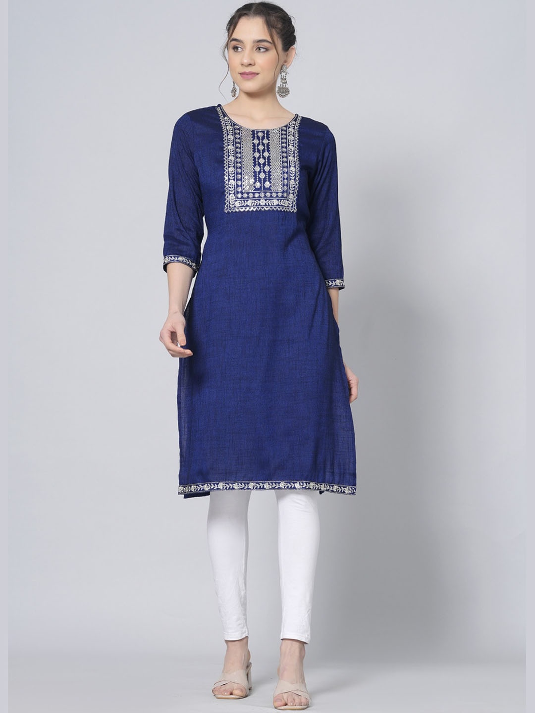 

PREKSHA Ethnic Motif Yoke Design Straight Kurta, Blue