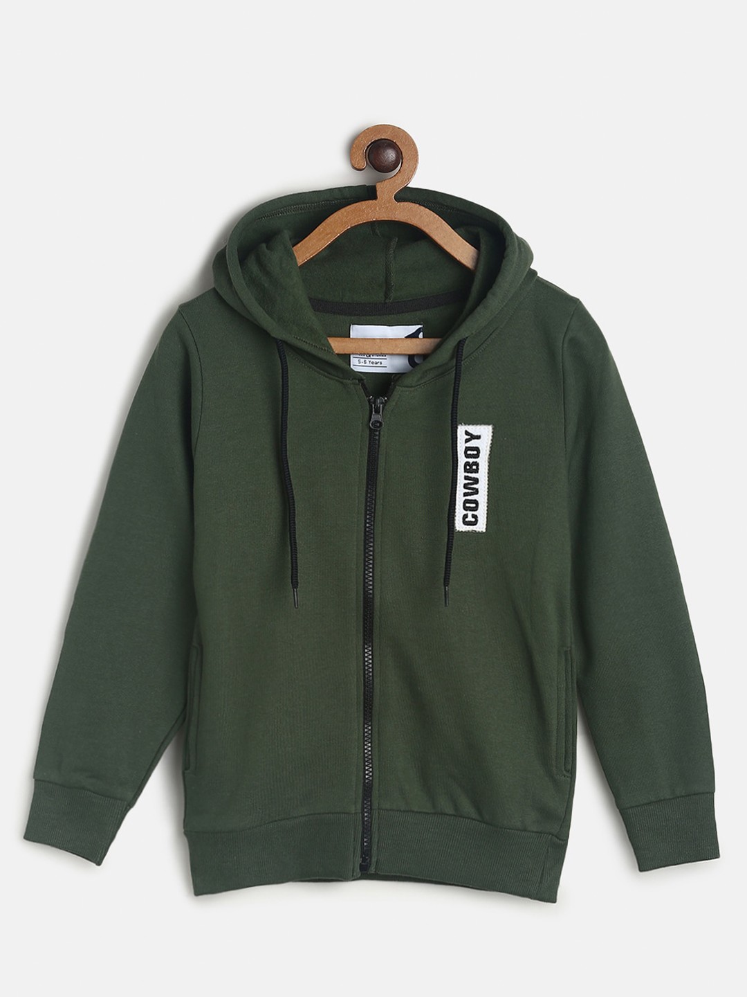 

TALES & STORIES Boys Graphic Printed Hooded Front-Open Sweatshirt, Olive